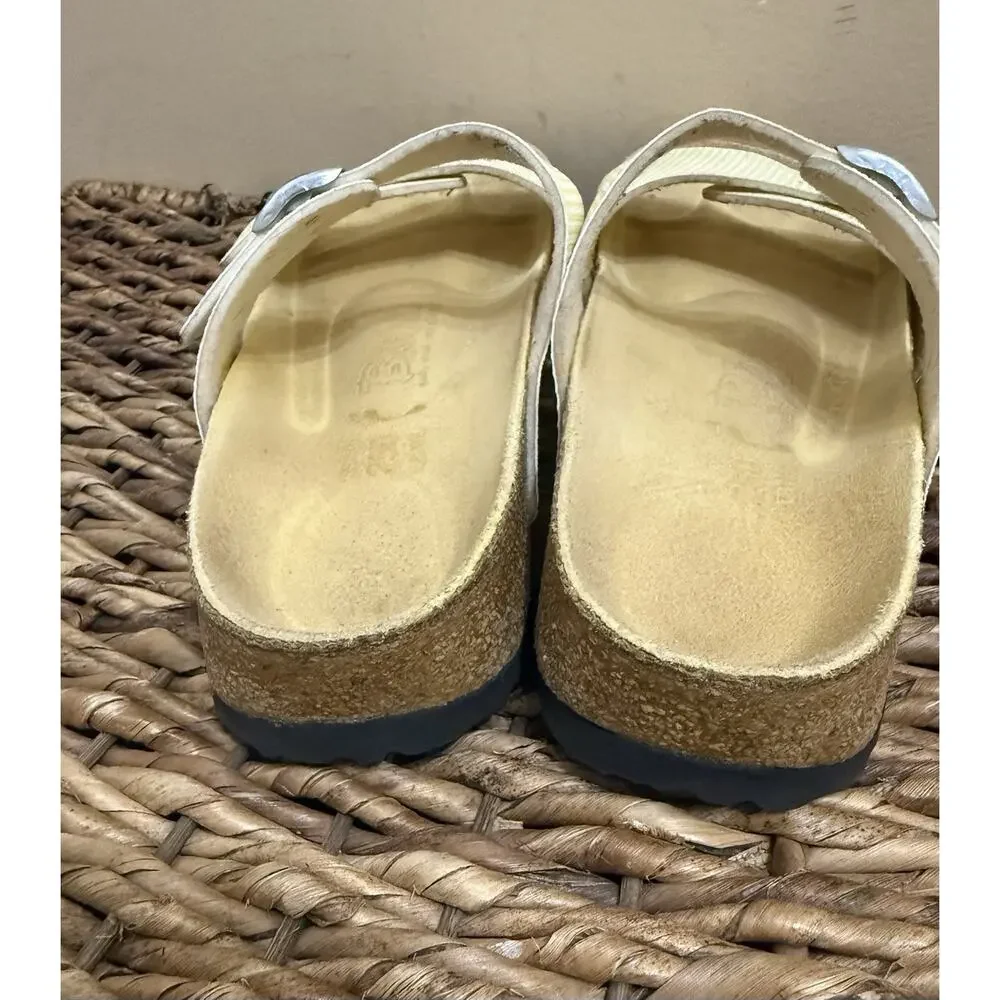 Birkenstocks Birki’s Aziza Sandals Yellow/White Narvic Stripe Us 8 Eu 39